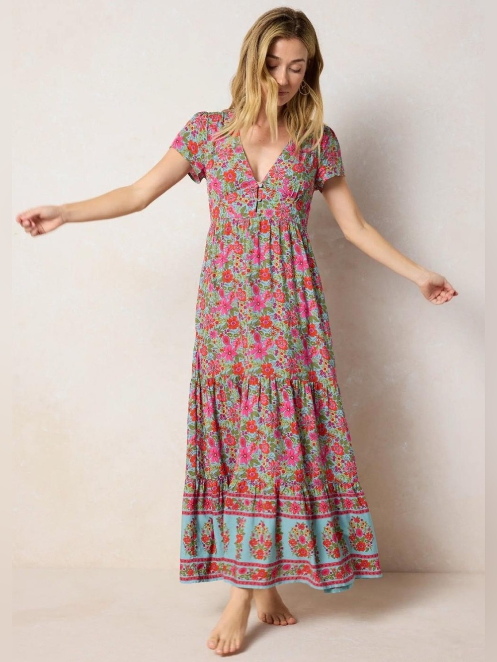 NWT Natural Life Evangeline Maxi Dress in Turquoise Floral, XL